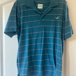 Hollister Men's Teal Polo with White Stripes
